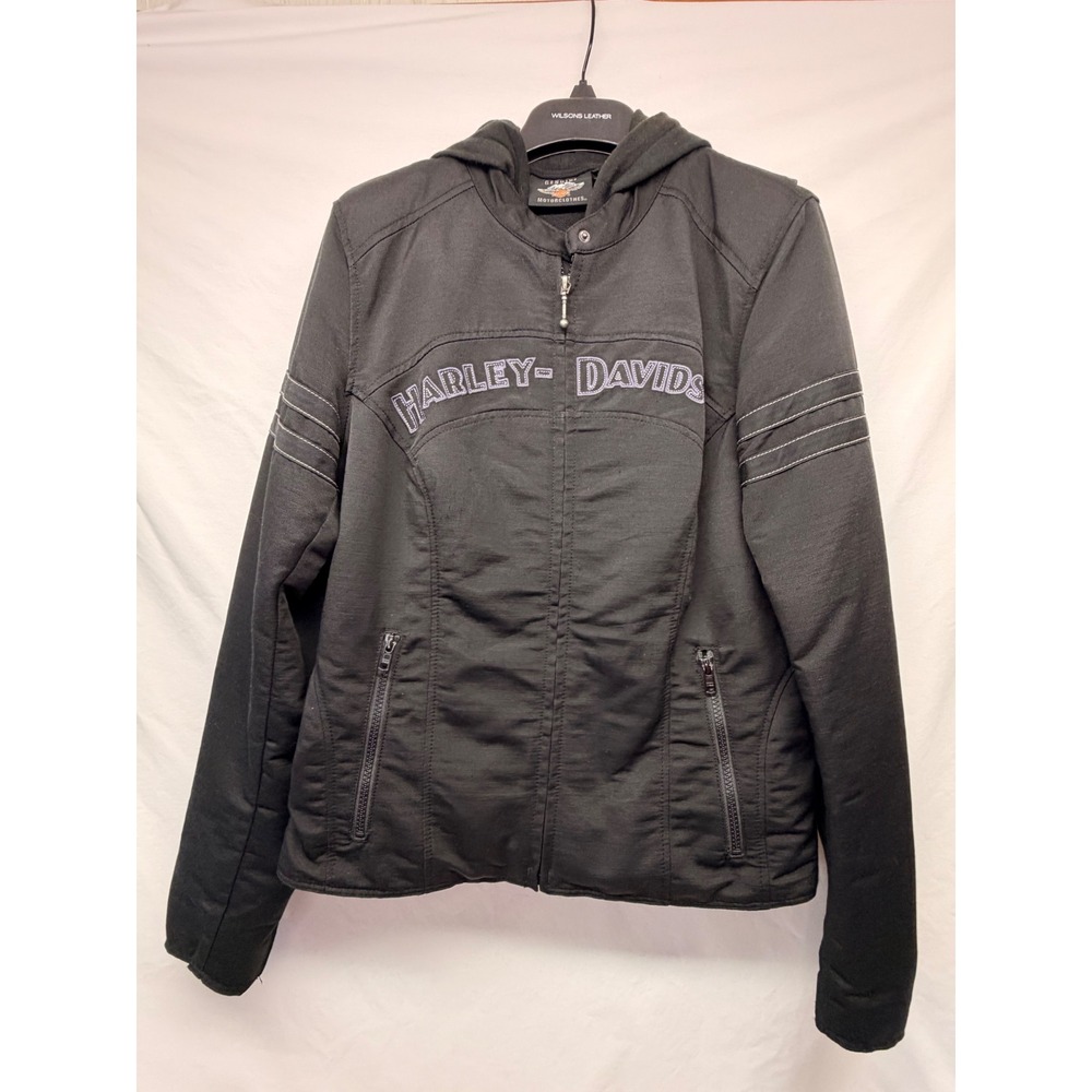 Harley-Davidson Womens Black Hooded Riding Jacket Removable Vest Medium